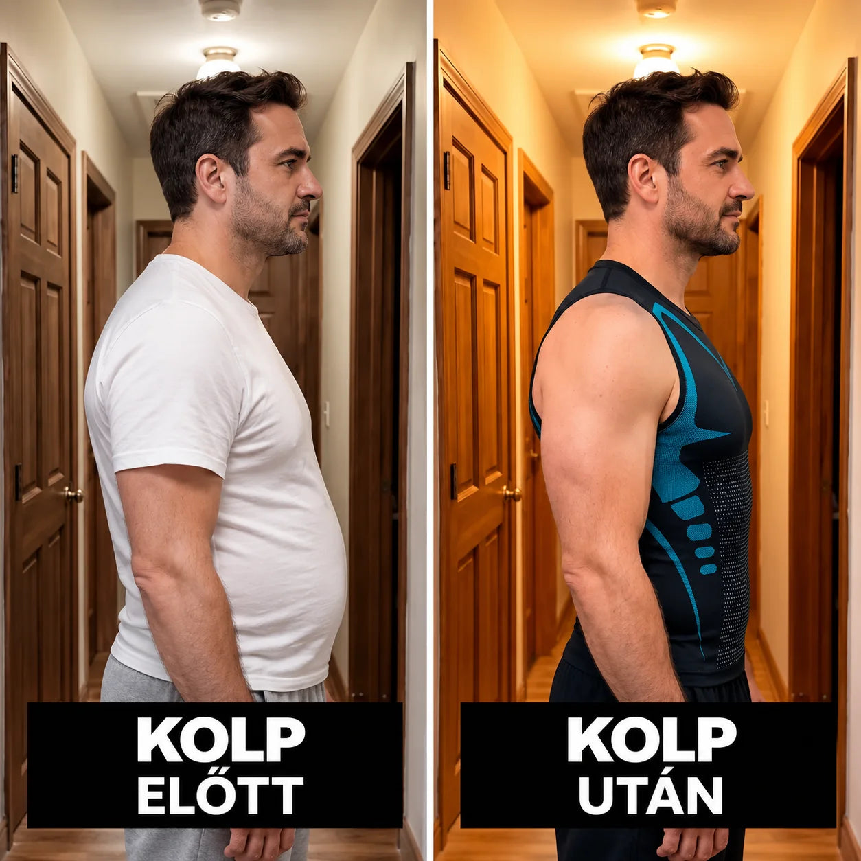 Before and after KOLP Fit, side view