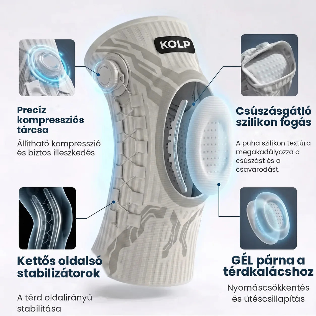 KOLP Flex functions: dial, side stabilisers, silicone grip, gel pad