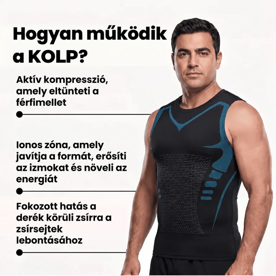 Hogyan működik a KOLP Fit kompressziós póló – aktív kompresszió, ionos zóna, derék körüli hatás