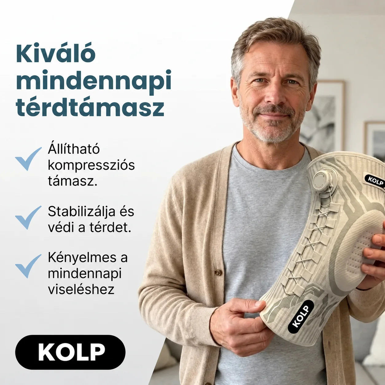 Man holding the KOLP Flex knee brace