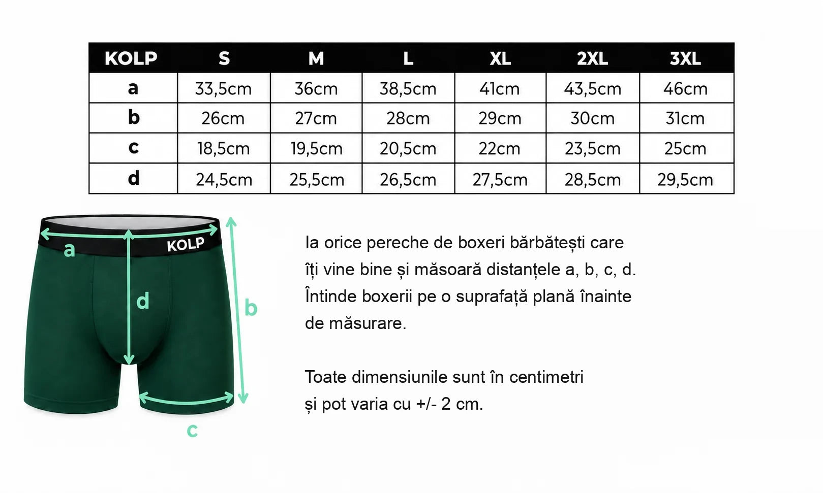 Ghidul de mărimi pentru boxerii KOLP – de la S la 3XL
